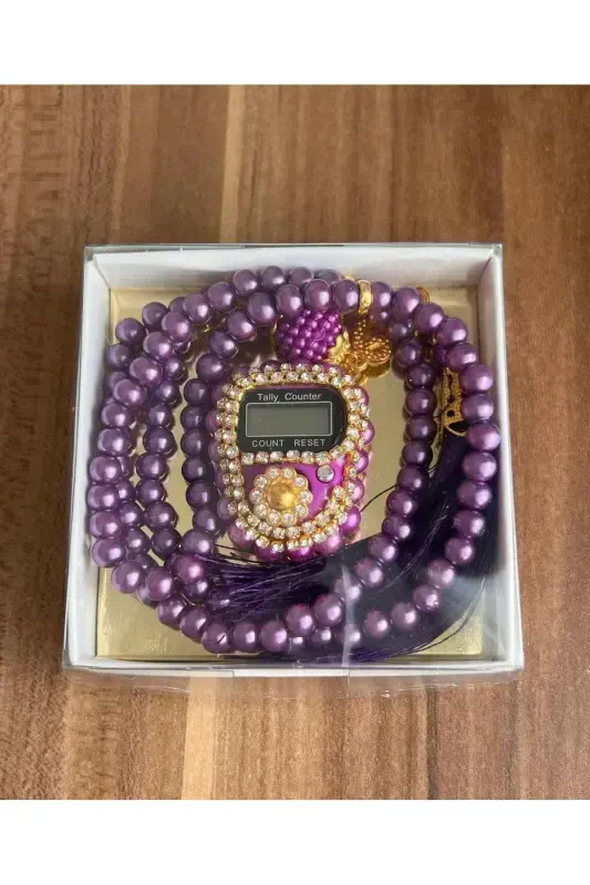 Toshli Zikrmatik va Marjon Tasbeh To'plami Sovg'a Zikrmatik Hisoblagich-binafsha - ÇEYIZLIK SETIM