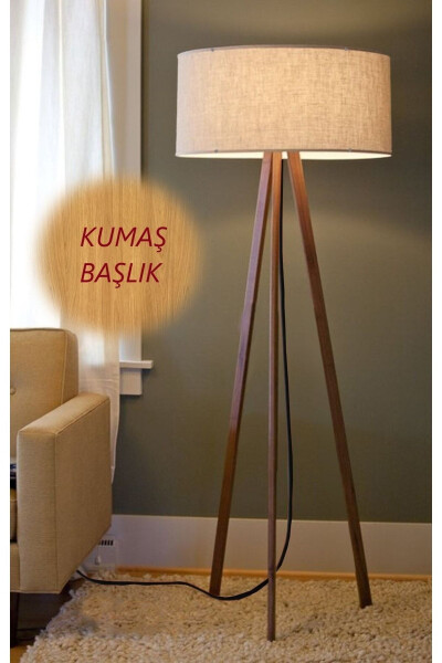 Toskana Antik Bej --3 Oyoqli Tripod Lampa Abajur Mato To'qima Boshliq--bej-c - HOMEDIT