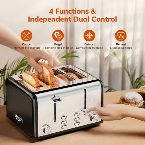 Toaster 4 Slice Toaster Keenstone Stainless Steel Retro Toasters, Bagel, Defrost, Reheat, Cancel Function 6 Shade Settings Removable Crumb Tray Auto Pop-Up, Kitchen Appliances, Apartment Essentials - 5