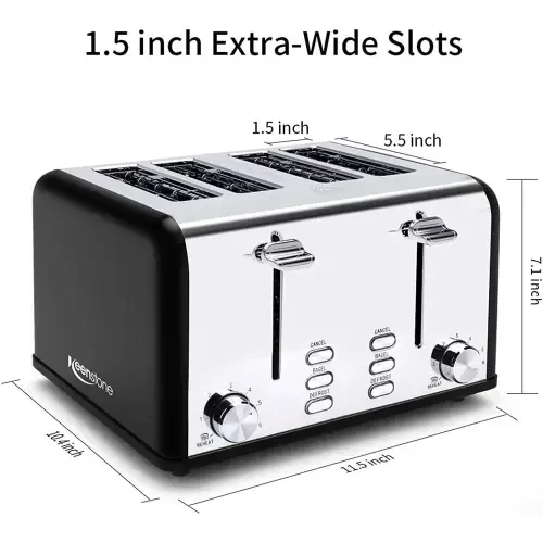 Toaster 4 Slice Toaster Keenstone Stainless Steel Retro Toasters, Bagel, Defrost, Reheat, Cancel Function 6 Shade Settings Removable Crumb Tray Auto Pop-Up, Kitchen Appliances, Apartment Essentials - 6