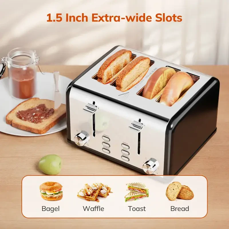 Toaster 4 Slice Toaster Keenstone Stainless Steel Retro Toasters, Bagel, Defrost, Reheat, Cancel Function 6 Shade Settings Removable Crumb Tray Auto Pop-Up, Kitchen Appliances, Apartment Essentials - 7