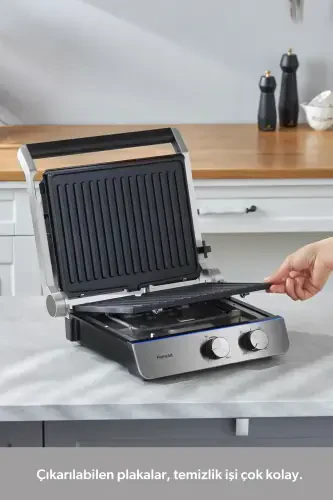 Тостер и гриль Grilliant 1344h с корпусом из нержавеющей стали, съемными чугунными пластинами - 4