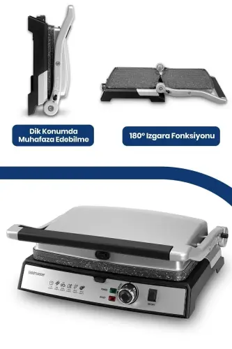 Тостер и гриль Tostmix Inox из нержавеющей стали 2000 Вт с гранитными съемными пластинами - GOLDMASTER (1)