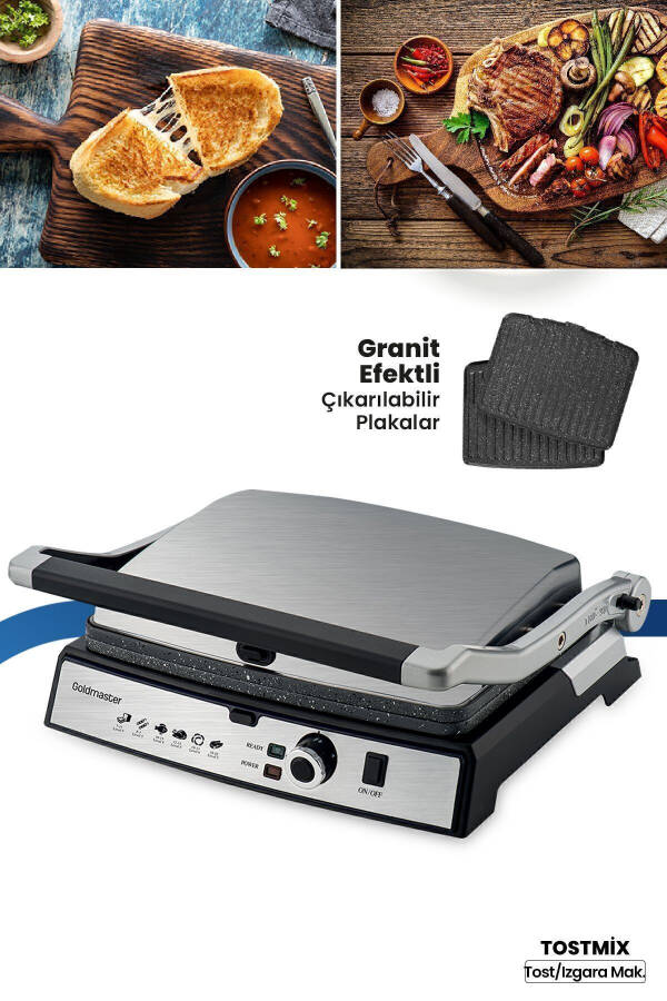 Tostmix Inox Stainless Steel 2000 Watt Granite Removable Plate Toaster and Grill Machine - 25