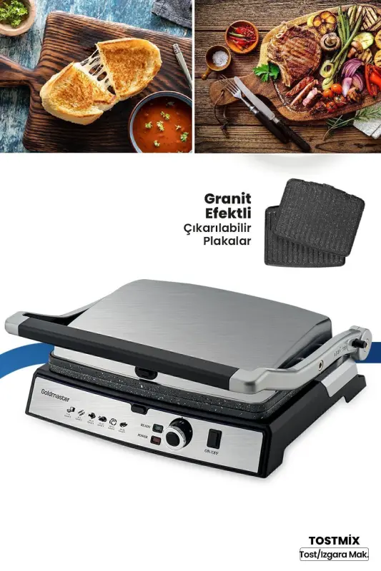 Tostmix Inox Zanglamaydigan Po'lat 2000 Vt Granit Chiqariladigan Plastina Toaster Va Grill Mashinasi - GOLDMASTER