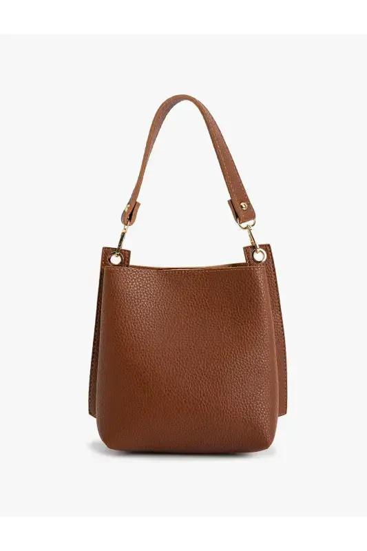 Tote Bag Faux Leather Thick Strap-Tan - 2