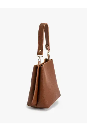 Tote Bag Faux Leather Thick Strap-Tan - 3
