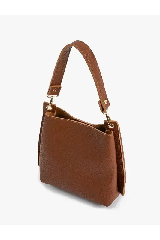 Tote Bag Faux Leather Thick Strap-Tan - 4