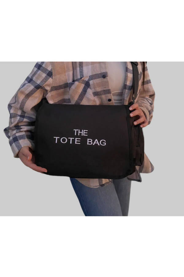 Tote Bag İşlemeli Postacı Çanta Siyah - 1