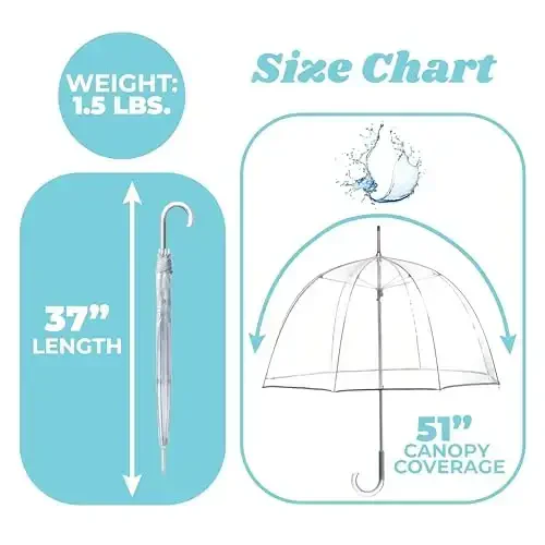 totes Adult Clear Bubble Umbrella with Dome Canopy and Lightweight Wind and Rain Protection - 5