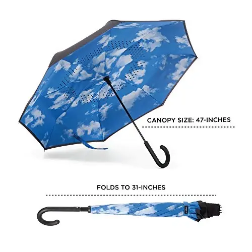 Totes Auto Reverse Close Windproof Stick Inbrella with Water Repellent Protection - 6