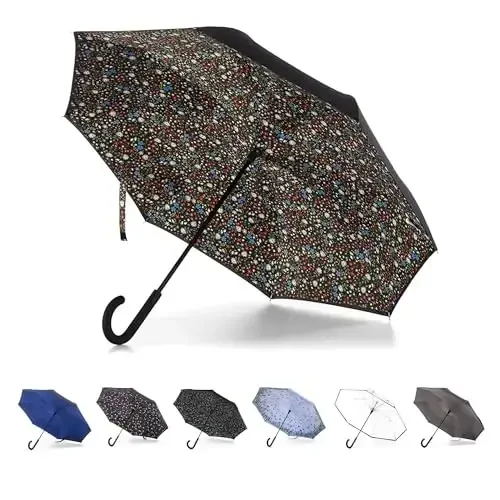 Totes Auto Reverse Close Windproof Stick Inbrella with Water Repellent Protection - 6