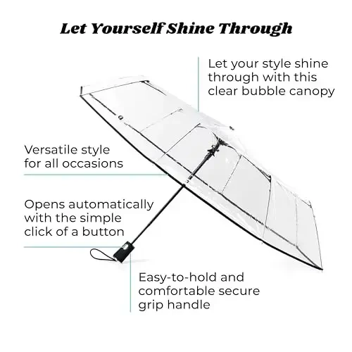 Totes Automatic Clear Umbrella - 42-Inch Foldable Lightweight Clear Canopy - Rubber Coated Handle - Travel Compact Umbrella for Rain - Wedding and Large Rain Use, Clear - 1