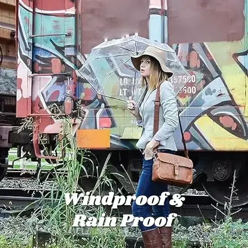 Totes Automatic Clear Umbrella - 42-Inch Foldable Lightweight Clear Canopy - Rubber Coated Handle - Travel Compact Umbrella for Rain - Wedding and Large Rain Use, Clear - 3