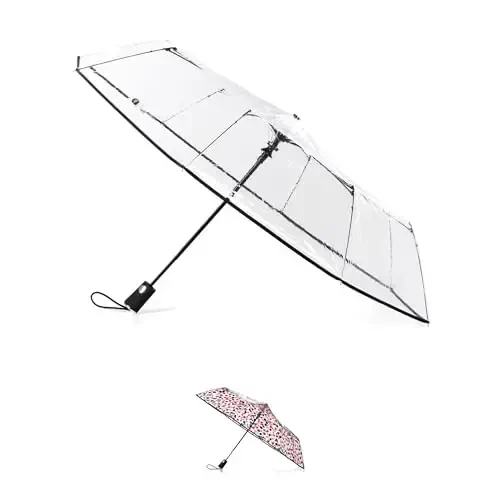 Totes Automatic Clear Umbrella - 42-Inch Foldable Lightweight Clear Canopy - Rubber Coated Handle - Travel Compact Umbrella for Rain - Wedding and Large Rain Use, Clear - 6