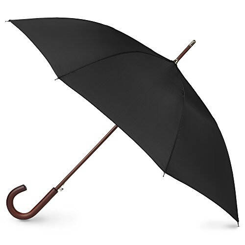 Totes Eco Auto Open Umbrella Classic Wooden J Stick Handle with Easy Grip - Windproof, Rainproof and Durable Canopy Design – Versatile Travel, Perfect for Rainy Days - 1