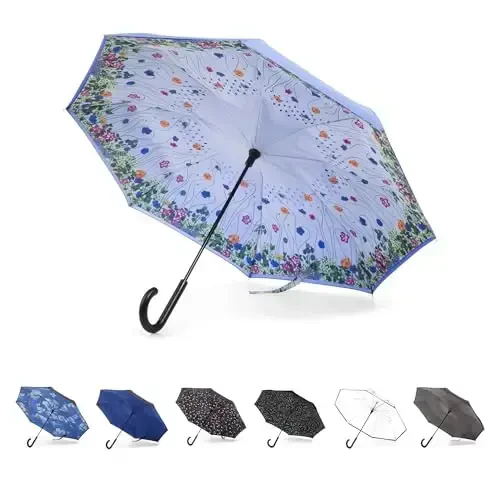 Totes Auto Reverse Close Windproof Stick Inbrella with Water Repellent Protection - 6