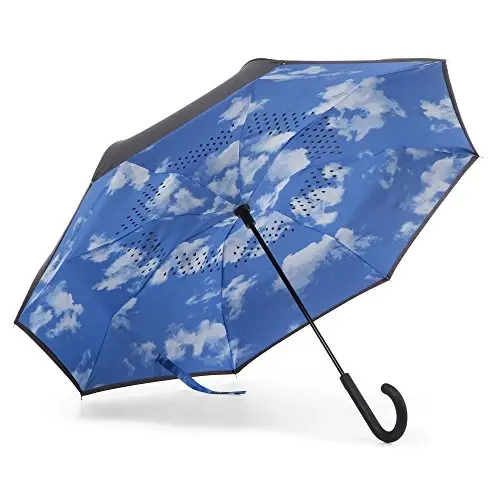 Totes InBrella - Обратный зонт с невидимым водоотталкивающим покрытием - Автоматическое закрытие, перевернутый, без капель, и защита от шторма для дождливой погоды - 1