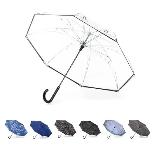 Totes InBrella - Reverse Close Umbrella with Invisible Water Repellent Coating - Auto Close, Inverted, Dripless, and Stormproof for Rainy Weather - 6