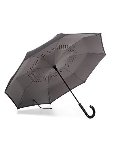 Totes InBrella - Reverse Close Umbrella with Invisible Water Repellent Coating - Auto Close, Inverted, Dripless, and Stormproof for Rainy Weather - TOTES