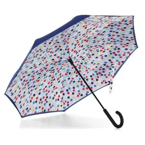 Totes InBrella - Reverse Close Umbrella with Invisible Water Repellent Coating - Auto Close, Inverted, Dripless, and Stormproof for Rainy Weather - 1