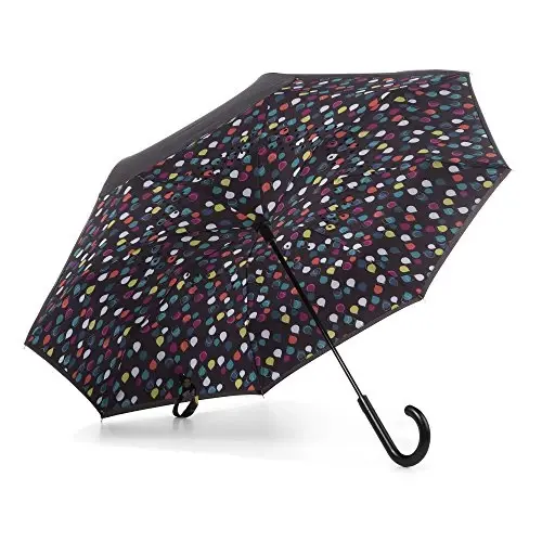 Totes InBrella - Reverse Close Umbrella with Invisible Water Repellent Coating - Auto Close, Inverted, Dripless, and Stormproof for Rainy Weather 