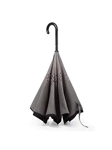 Totes InBrella - Teskari yopiladigan, ko'rinmas suv o'tkazmaydigan qoplamali soyabon - Avtomatik yopilish, teskari, tomchisiz va yomg'irli ob-havo uchun bo'ronbardosh - TOTES (1)