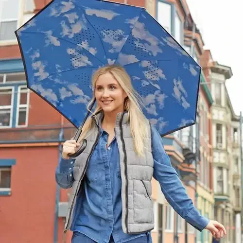 Totes InBrella - Зонт обратного сложения с невидимым водоотталкивающим покрытием - автоматическое закрытие, вывернутый, не капающий, для дождливой погоды - 2