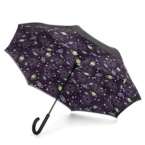 Totes Women's Inbrella Reverse-Close Folding Umbrella, Galaxy 