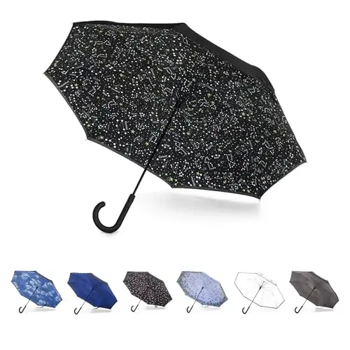 Totes Auto Reverse Close Windproof Stick Inbrella with Water Repellent Protection 
