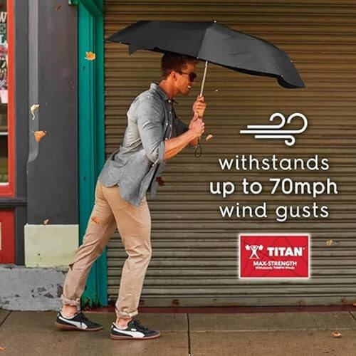 Totes Titan Portable Travel Umbrella - Windproof, Waterproof, Strong, Compact Umbrella - Perfect for the Car, Backpack, and On-the-Go - 6