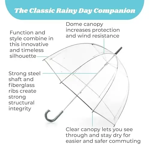 totes Adult Clear Bubble Umbrella with Dome Canopy and Lightweight Wind and Rain Protection 