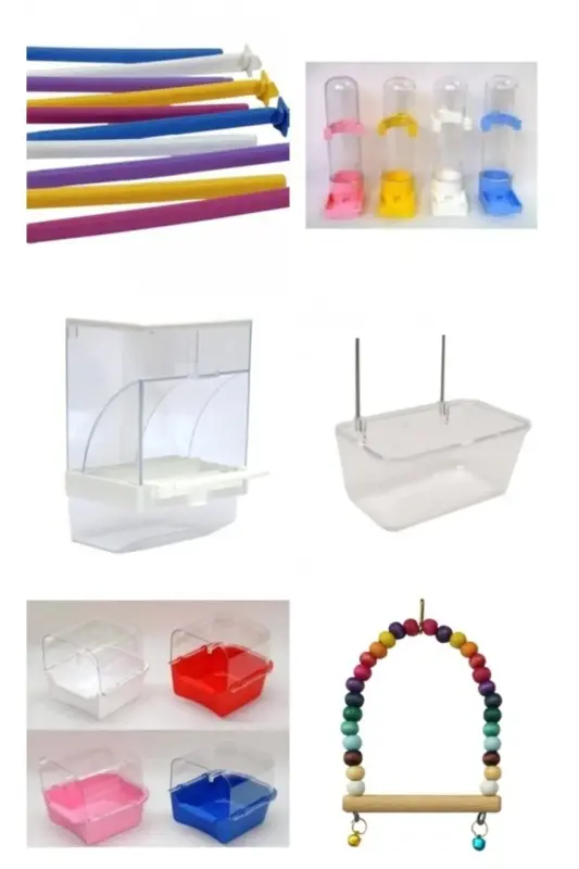 To'ti qafas to'plami (Aqlli ozuqlantiruvchi, oziq-ovqat idishi, chayqalish, joy, suv idishi, hammom) - TISERT