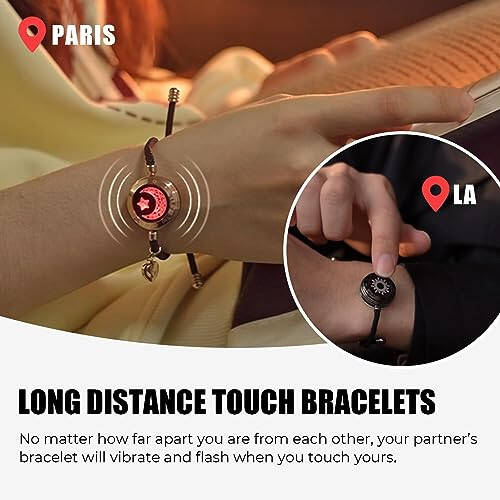 TOTWOO Long Distance Touch Bracelets for Couples, Vibration & Light up for Love Couples Bracelets | Long Distance Relationship Gifts for Girlfriend Bluetooth Pairing Jewelry - 2