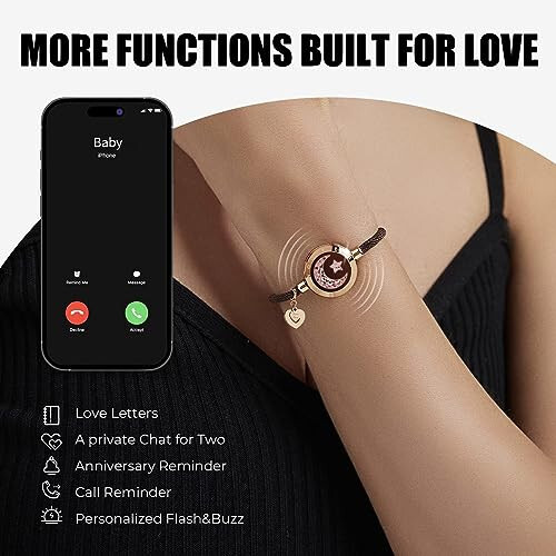 TOTWOO Long Distance Touch Bracelets for Couples, Vibration & Light up for Love Couples Bracelets | Long Distance Relationship Gifts for Girlfriend Bluetooth Pairing Jewelry - 3