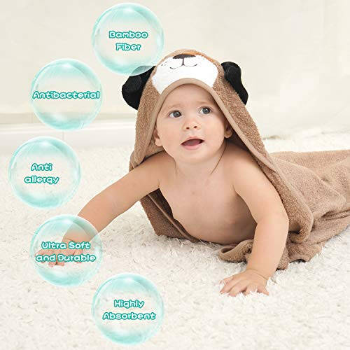 Touchat Hooded Baby Towels, Soft and Hypoallergenic Baby Bath Towels with Hood for Toddler Infant Newborn, Large and Absorbent Toddler Towels for Baby Boy Girl (Puppy, 35.1''x35.1'') - 35