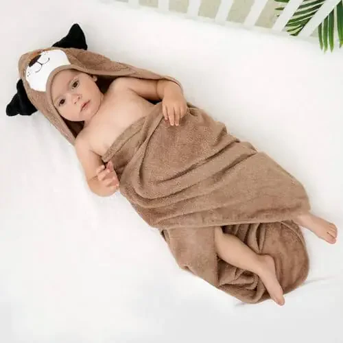 Touchat Hooded Baby Towels, Soft and Hypoallergenic Baby Bath Towels with Hood for Toddler Infant Newborn, Large and Absorbent Toddler Towels for Baby Boy Girl (Puppy, 35.1''x35.1'') - 5