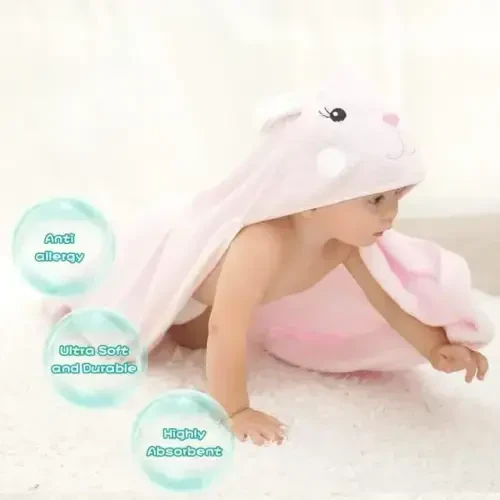 Touchat Hooded Baby Towels, Soft and Hypoallergenic Baby Bath Towels with Hood for Toddler Infant Newborn, Large and Absorbent Toddler Towels for Baby Boy Girl (Rabbit, 35.1''x35.1'') - 4