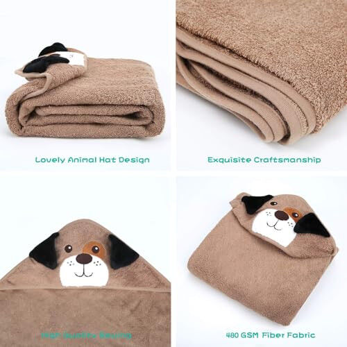 Touchat Hooded Baby Towels, Soft and Hypoallergenic Baby Bath Towels with Hood for Toddler Infant Newborn, Large and Absorbent Toddler Towels for Baby Boy Girl (Puppy, 35.1''x35.1'') - 4