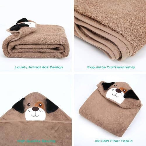 Touchat Hooded Baby Towels, Soft and Hypoallergenic Baby Bath Towels with Hood for Toddler Infant Newborn, Large and Absorbent Toddler Towels for Baby Boy Girl (Puppy, 35.1''x35.1'') - 4