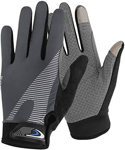 Touchscreen Cycling Gloves for Men Women, Summer UV Protection Sun Gloves Breathable Non slip Full Finger Driving Gloves Mountain Motorcycle Riding Bicycle Workout Gloves (Light Grey) - 6