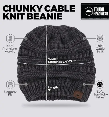 Tough Headwear Beanie Hat - Cable Knit Warmth - Winter Hats - Slouchy Fit - Beanies for Women - Itch-Free Winter Essentials - 3