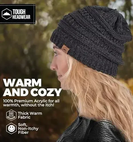 Tough Headwear Beanie Hat - Cable Knit Warmth - Winter Hats - Slouchy Fit - Beanies for Women - Itch-Free Winter Essentials - 5