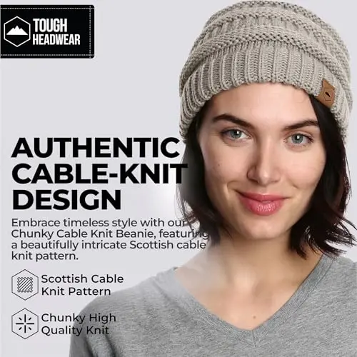 Tough Headwear Beanie Hat - Cable Knit Warmth - Winter Hats - Slouchy Fit - Beanies for Women - Itch-Free Winter Essentials - TOUGH HEADWEAR (1)