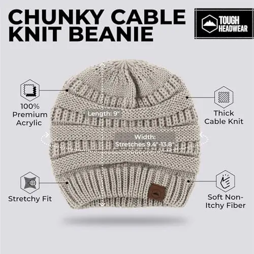 Tough Headwear Beanie Hat - Cable Knit Warmth - Winter Hats - Slouchy Fit - Beanies for Women - Itch-Free Winter Essentials - 3