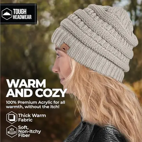 Tough Headwear Beanie Hat - Cable Knit Warmth - Winter Hats - Slouchy Fit - Beanies for Women - Itch-Free Winter Essentials - 5