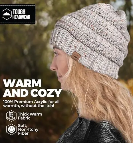 Tough Headwear Beanie Hat - Cable Knit Warmth - Winter Hats - Slouchy Fit - Beanies for Women - Itch-Free Winter Essentials - 5