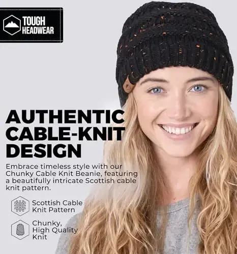 Tough Headwear Beanie Hat - Cable Knit Warmth - Winter Hats - Slouchy Fit - Beanies for Women - Itch-Free Winter Essentials - 2