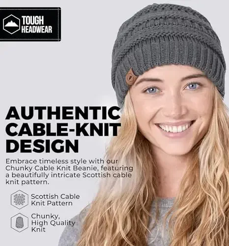 Tough Headwear Beanie Hat - Cable Knit Warmth - Winter Hats - Slouchy Fit - Beanies for Women - Itch-Free Winter Essentials - TOUGH HEADWEAR (1)
