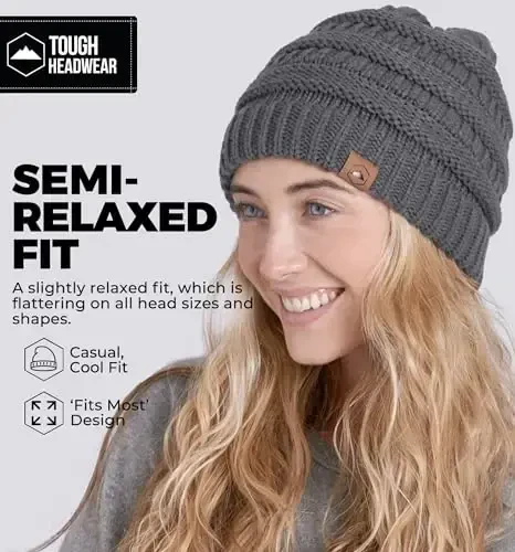 Tough Headwear Beanie Hat - Cable Knit Warmth - Winter Hats - Slouchy Fit - Beanies for Women - Itch-Free Winter Essentials - 4